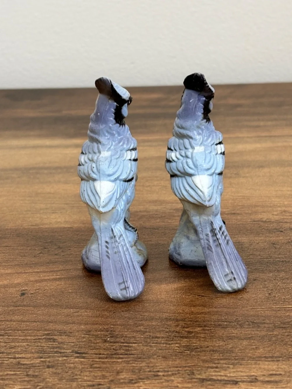 VINTAGE Mid century Blue Jay Perched on Branch Figurine Collectible Pair SET 2